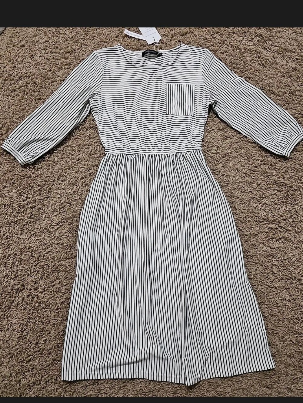 NWT Merokeety Midi Dress Stretch Stripes Black & White Small Pull On - Picture 3 of 5